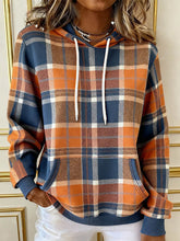 Sweat à capuche confortable à motif plaid pour femmes